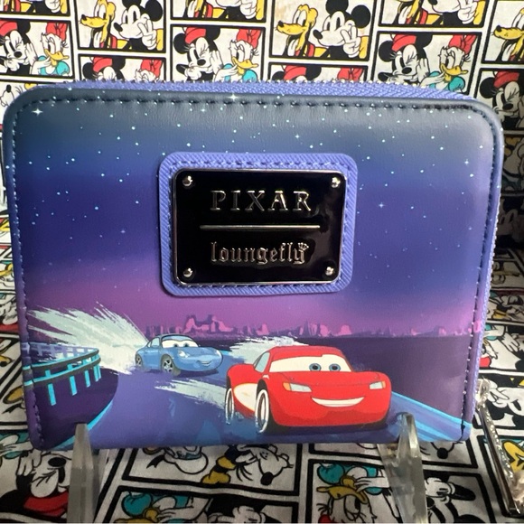 Loungefly Disney Pixar Cars Lightning McQueen & Sally Nighttime GID Wallet NWT - Picture 3 of 7